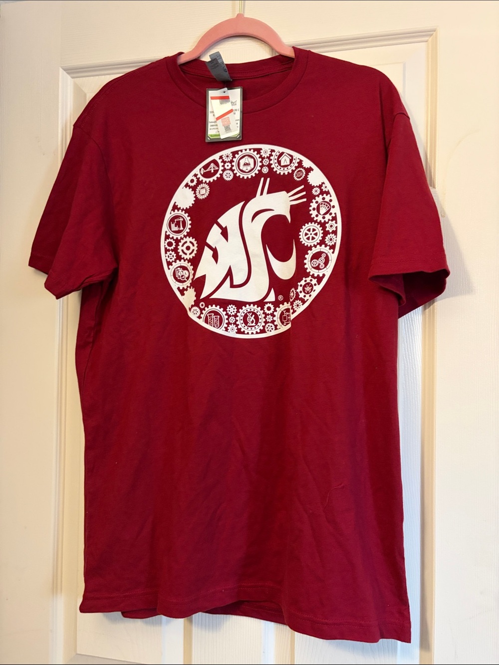 Next Level Apparel Crimson Short-Sleeve Graphic Tee with White Logo